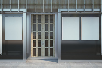 Contemporary glass shopfront with poster