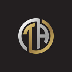 Initial letter TA, looping line, circle shape logo, silver gold color on black background