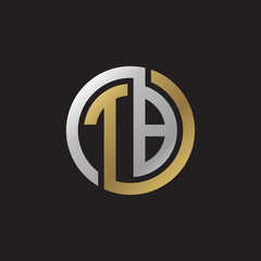 Initial letter TB, looping line, circle shape logo, silver gold color on black background
