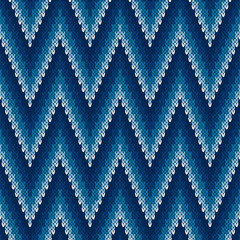 Chevron Abstract Knitted Sweater Pattern. Vector Seamless Background with Shades of Blue Colors. Wool Knit Texture Imitation