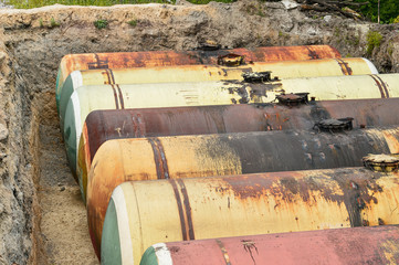 Large tank for gasoline in the excavated quarry for storage of petroleum products