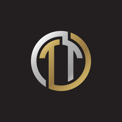 Initial letter TT, looping line, circle shape logo, silver gold color on black background