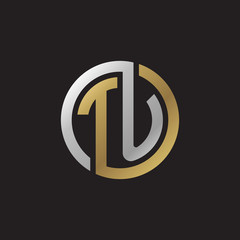 Initial letter TU, looping line, circle shape logo, silver gold color on black background