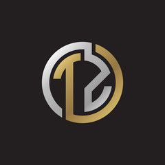 Initial letter TZ, looping line, circle shape logo, silver gold color on black background