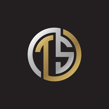 Initial letter TS, looping line, circle shape logo, silver gold color on black background