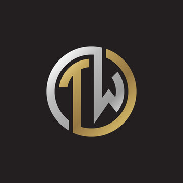 Initial letter TW, looping line, circle shape logo, silver gold color on black background