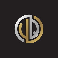 Initial letter VQ, UQ, looping line, circle shape logo, silver gold color on black background