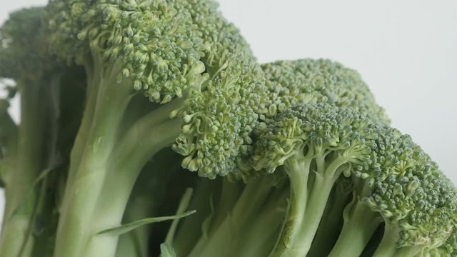 Slow tilt on organic Brassica oleracea footage - Green broccoli floret close-up