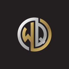 Initial letter WQ, looping line, circle shape logo, silver gold color on black background