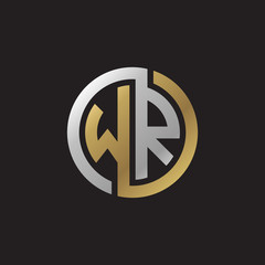 Initial letter WR, looping line, circle shape logo, silver gold color on black background