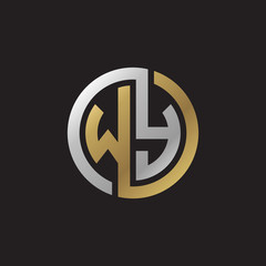 Initial letter WY, looping line, circle shape logo, silver gold color on black background