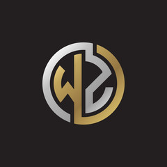 Initial letter WZ, looping line, circle shape logo, silver gold color on black background