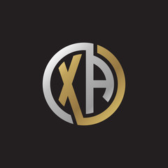 Initial letter XA, looping line, circle shape logo, silver gold color on black background