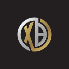 Initial letter XB, looping line, circle shape logo, silver gold color on black background