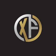 Initial letter XF, looping line, circle shape logo, silver gold color on black background