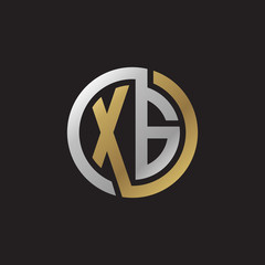 Initial letter XG, looping line, circle shape logo, silver gold color on black background