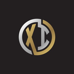 Initial letter XI, looping line, circle shape logo, silver gold color on black background