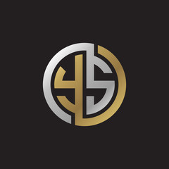 Initial letter YS, looping line, circle shape logo, silver gold color on black background