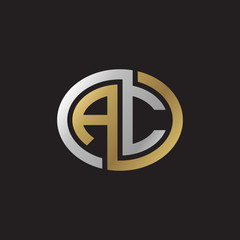 Initial letter AC, looping line, ellipse shape logo, silver gold color on black background