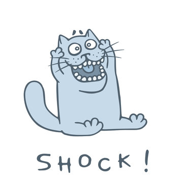 cute fat cat in shock and screaming. vector illustration