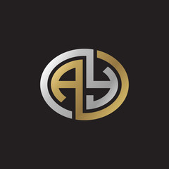 Initial letter AY, looping line, ellipse shape logo, silver gold color on black background