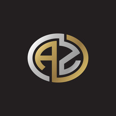 Initial letter AZ, looping line, ellipse shape logo, silver gold color on black background