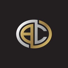 Initial letter BC, looping line, ellipse shape logo, silver gold color on black background