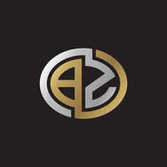 Initial letter BZ, looping line, ellipse shape logo, silver gold color on black background