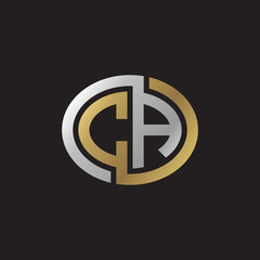 Initial letter CA, looping line, ellipse shape logo, silver gold color on black background