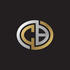 Initial letter CB, looping line, ellipse shape logo, silver gold color on black background
