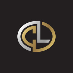 Initial letter CL, looping line, ellipse shape logo, silver gold color on black background