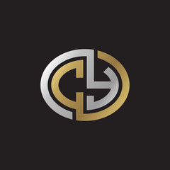 Initial letter CY, looping line, ellipse shape logo, silver gold color on black background