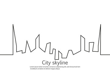 Silhouette of the city in a flat style. Modern urban landscape. Vector illustrations. City skyscrapers building office horizon.Continuous line drawing. Vector line. Geometric figures with the effect