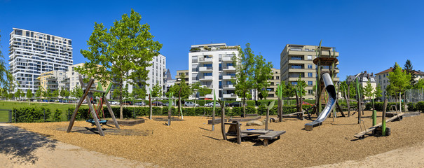 Ein Abenteuerspielplatz im Europaviertel, ein Neubaugebiet in der Frankfurter Innenstadt