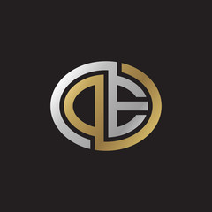 Initial letter DE, OE, looping line, ellipse shape logo, silver gold color on black background