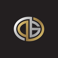 Initial letter DG, OG, looping line, ellipse shape logo, silver gold color on black background