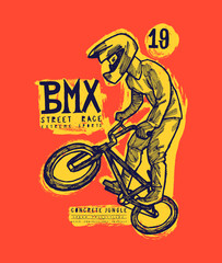 BMX bicycle rider typography print - red vintage bike t-shirt