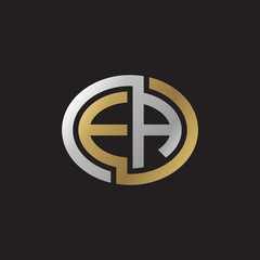 Initial letter EA, looping line, ellipse shape logo, silver gold color on black background