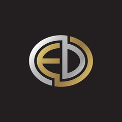 Initial letter ED, EO, looping line, ellipse shape logo, silver gold color on black background