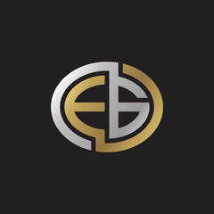 Initial letter EG, looping line, ellipse shape logo, silver gold color on black background