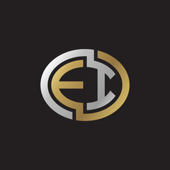 Initial letter EI, looping line, ellipse shape logo, silver gold color on black background