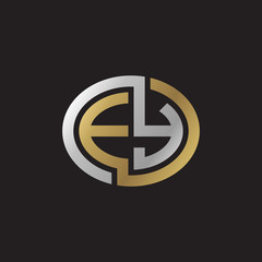 Initial letter EY, looping line, ellipse shape logo, silver gold color on black background