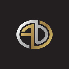 Initial letter FO, looping line, ellipse shape logo, silver gold color on black background