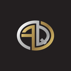 Initial letter FQ, looping line, ellipse shape logo, silver gold color on black background