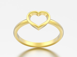 3D illustration gold engagement wedding heart ring