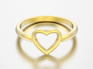 3D illustration gold engagement wedding heart ring