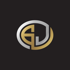 Initial letter GJ, looping line, ellipse shape logo, silver gold color on black background
