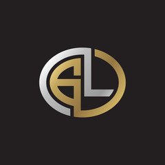 Initial letter GL, looping line, ellipse shape logo, silver gold color on black background