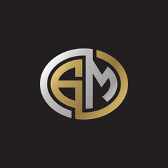Initial letter GM, looping line, ellipse shape logo, silver gold color on black background