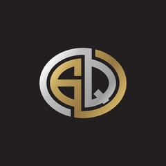 Initial letter GQ, looping line, ellipse shape logo, silver gold color on black background
